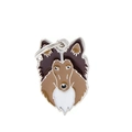 Detailed view of enamel Sheltie dog charm with silver ring on white background - Collie 3