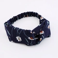 Dunkelblaues Stirnband mit gelbem Gänseblümchen-Muster und elastischem Gummiband - Ohne Knopf / Marineblau