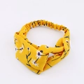 Yellow chiffon headband with daisy floral print and side buttons for mask comfort - No Button / Yellow