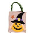 Halloween pumpkin scarecrow linen candy bag with green striped handle for kids party - Pumpkin Pattern