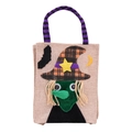 Linen Halloween candy bag with a 3D witch design, purple and orange festive colors - Witch Pattern