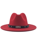 Red wool fedora hat with ethnic style scorpion metal plate and black woven band - M (56-58cm) / Red