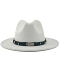 Chapeau fedora classique en laine blanche avec ruban ethnique noir et emblème scorpion - Blanc