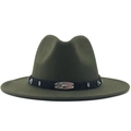 Detail of army green fedora hat featuring a black band with a silver scorpion metal emblem - M (56-58cm) / Green
