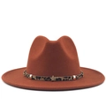 Caramel felt fedora with leopard print band and gold star buckle for men and women - Caramel color