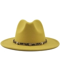 Yellow wide brim wool fedora hat featuring leopard print band with star metal accents - M (56-58cm) / Yellow