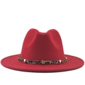 Red wool fedora hat with leopard print band and gold star studs on a white background - M (56-58cm) / Red