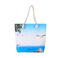Borsa mare in tela con stampa tropicale e manici in corda color bianco sporco - Barca a Vela e Gabbiano