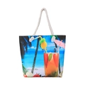 Borsa da spiaggia in tela con stampa cocktail tropicale e manici in corda spessa - Cocco e Succo