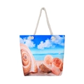 Borsa da spiaggia in tela di lino con stampa marina e manici in corda bianca - Conchiglia e guscio