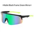 Cycling sunglasses in matte black frame with green mirrored lenses and fluorescent tips - Matte Black Frame Green Mirror Lens