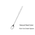 Polished stainless steel long handle spoon, 15cm square head ice cream stirrer in silver - 15cm Square Spoon / Natural