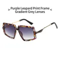 Oversized geometric square sunglasses in purple leopard print with gradient grey lenses - Purple Leopard Frame Gradient Gray Lens