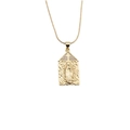 Gouden religieuze ketting met rechthoekige Maria hanger en zirkonia kruis detail - 00249DL+50CM Slangenketting (Rechthoek Maria)