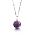 Titanium steel necklace featuring a multifaceted purple crystal sphere pendant for women - Steel Purple