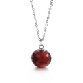 Minimalist silver titanium steel necklace with faceted red crystal bead pendant - Steel Brown