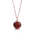 Rose gold chain necklace featuring a faceted dark red crystal ball pendant - Rose Gold Brown