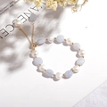 Bracciale regolabile in avventurina blu e perle d'acqua dolce con grani dorati - Perla Agata Viola
