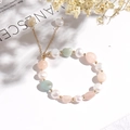 Blue aventurine crystal and freshwater pearl bead bracelet with adjustable gold chain - Pearl Morganite