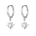 Orecchini a cerchio con stella a otto punte in argento e zircone tondo brillante - 18-Stella Polare Argento