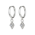 Elegante S925 Silber Creolen mit rhombenförmigem Zirkon-Anhänger in Silber-Finish - Silber