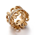 Gold hollow leaf ring with sparkling crystals and titanium steel band for women - US 6 / Gold