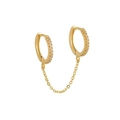Gouden huggie oorbellen met ketting en micro-pave kristallen voor een trendy look - Klein Model (Goud) Enkel Stuk