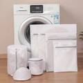Set of 6 thick mesh laundry bags for washing machines with various sizes and grey zippers - Grey White Fine Mesh 7-Piece Set (S+M+L+XL+Cylindrical+Bra+Shell Bag)