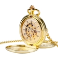 Classic double-open mechanical pocket watch with gold Roman numerals and visible movement - Polished Double Open / Gold