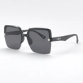 Fashionable oversized square half-frame sunglasses with elegant metal D-logo detail - Glossy Black Frame Grey Lens