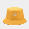 Cappello a secchiello in cotone giallo brillante con ricamo a margherita bianca - M (56-58cm) / Giallo e Beige Reversibile