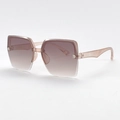 Chic women's square semi-rimless sunglasses with gradient lenses and metal D-decor - Transparent Tea Frame Gradient Tea Lens