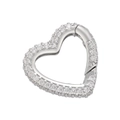 Silver heart connector with pavé zircon stones and spring ring clasp for jewelry DIY - Platinum White Zirconia