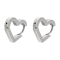 Macro view of heart-shaped stainless steel huggie earrings with a matte brushed finish - Brushed Heart / Silver