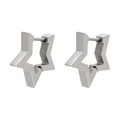 Detailed side view of silver star-shaped stainless steel hinged huggie earrings - Industrial Star / Silver