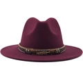 Deep purple fedora hat with woven decorative band, beads and metal feather charm - Burgundy