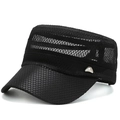 Men's black mesh cadet cap with breathable flat top and metal triangle detail - Adjustable / Black