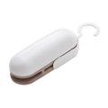 Mini sigillatore portatile per sacchetti in plastica bianco e beige con gancio di supporto - 1ª Gen Batteria-Marrone