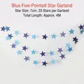 Blue star paper garland for birthday party, 4m long with 33 stars of 7cm each - Dark Blue Light Blue Stars