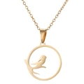 Collana con ciondolo uccello dorato minimalista con silhouette cava e catena sottile - Stile Uccello Tondo (714) / Oro