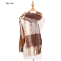 Brown and cream plaid scarf with fringe tassels on mannequin for autumn and winter - Brown Plaid