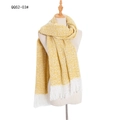 Women's autumn winter plaid scarf in yellow and white knit with tassel fringe details - Mottled Yellow
