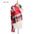 Plaid tassel scarf in red white and black check pattern for winter warmth and style - Four-grid Red