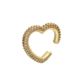 Close-up of golden heart ear cuff with micro-pave white zircon stones on white background - Gold White Zirconia