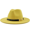 Classic yellow wool felt jazz fedora hat with black band and gold buckle detail - Yellow