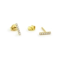 Eleganti orecchini a barra in argento S925 dorato con zirconi bianchi intarsiati - Oro