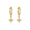 Gold hoop earrings featuring a minimalist four-pointed star charm with clear zircon - Gold