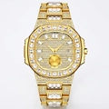 Luxury gold hip hop watch for men featuring full iced-out crystals and date calendar - Gold