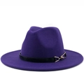 Deep purple wool felt fedora hat with black leather band and gold buckle detail - Purple