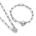 Silver paperclip chain jewelry set with heart toggle clasp necklace and bracelet - Silver Heart Clasp Paperclip Chain Set (KS141911-Z)